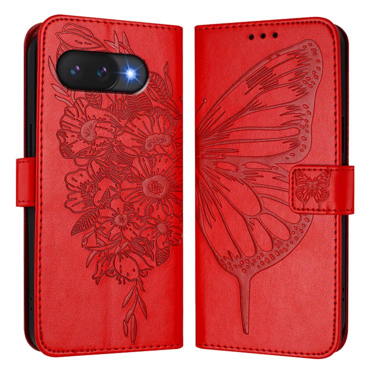 For Google Pixel 9a Embossed Butterfly Leather Phone Case