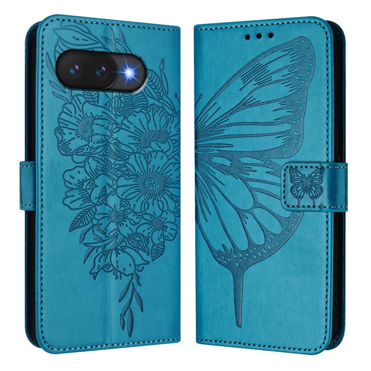 For Google Pixel 9a Embossed Butterfly Leather Phone Case