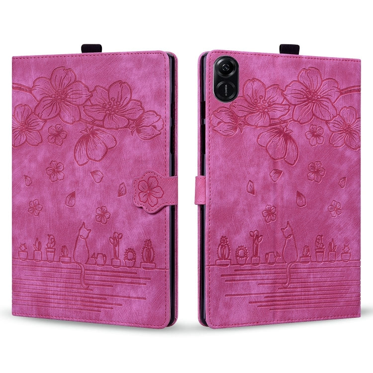 For Honor Pad X8a / X8b Cartoon Sakura Cat Embossed Leather Tablet Case