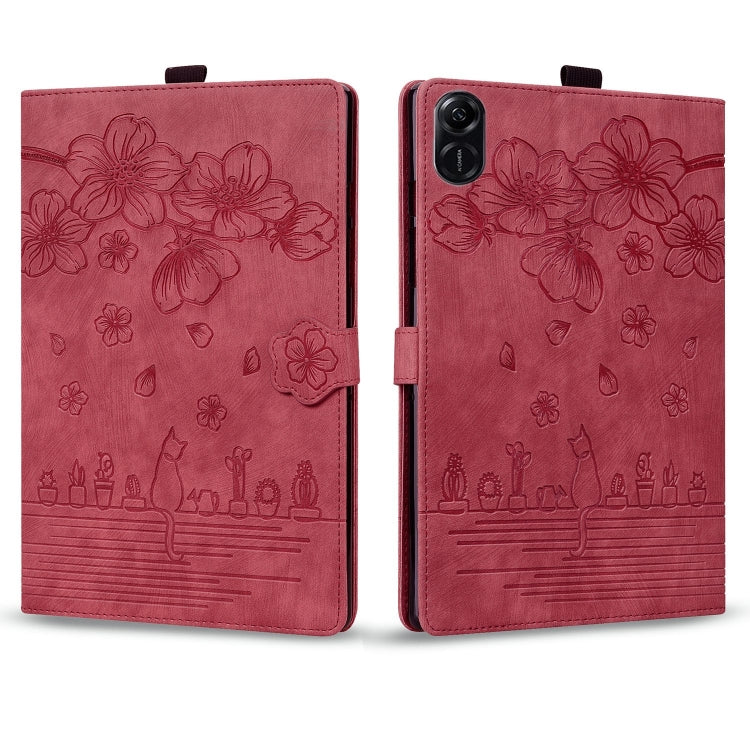 For Honor Pad X8a / X8b Cartoon Sakura Cat Embossed Leather Tablet Case