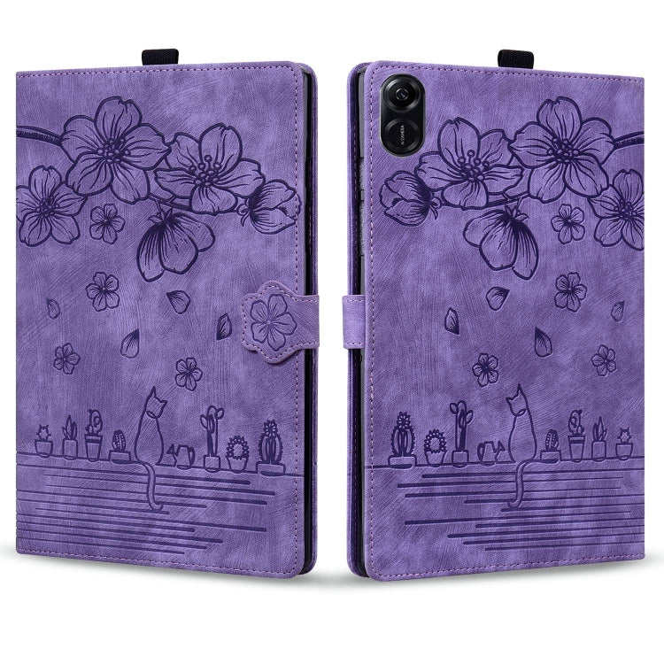 For Honor Pad X8a / X8b Cartoon Sakura Cat Embossed Leather Tablet Case