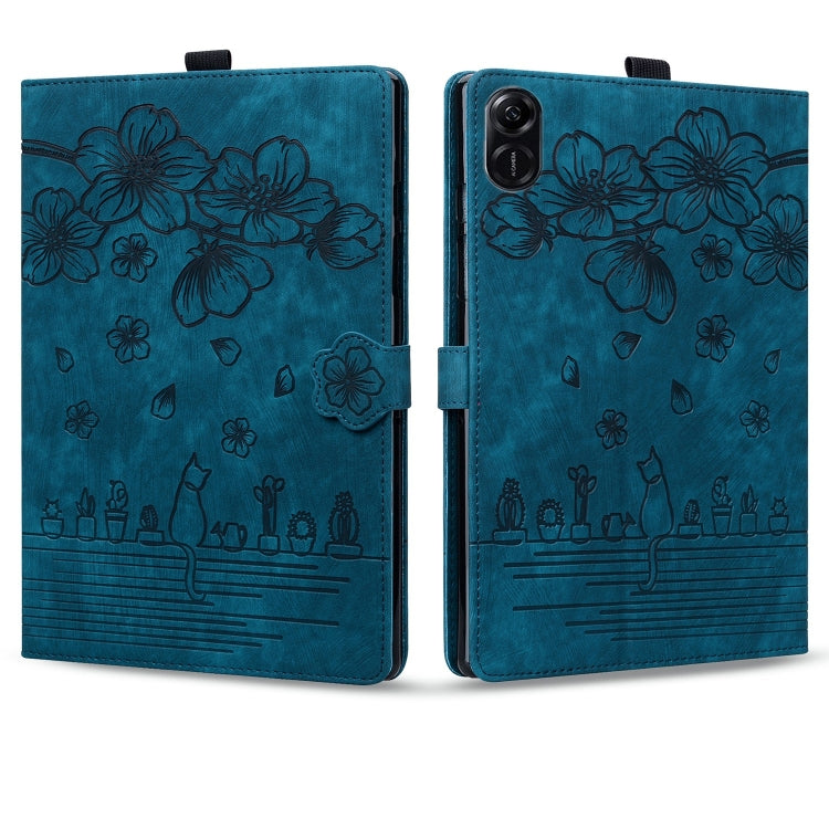 For Honor Pad X8a / X8b Cartoon Sakura Cat Embossed Leather Tablet Case