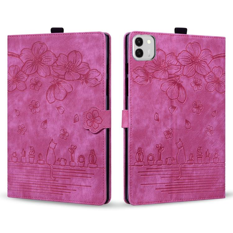 For Honor MagicPad4 / 3 Pro 12.3 2026  Cartoon Sakura Cat Embossed Leather Tablet Case