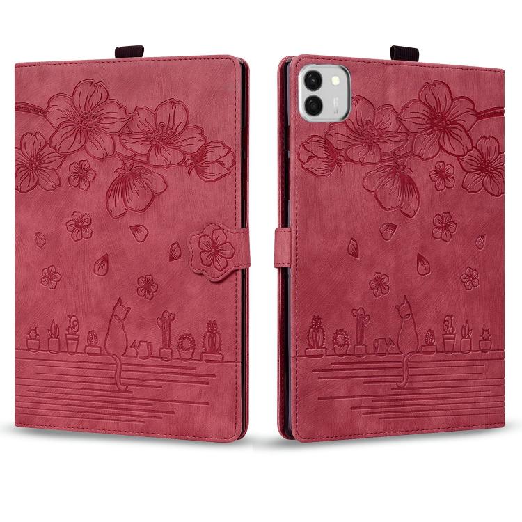 For Honor MagicPad4 / 3 Pro 12.3 2026  Cartoon Sakura Cat Embossed Leather Tablet Case