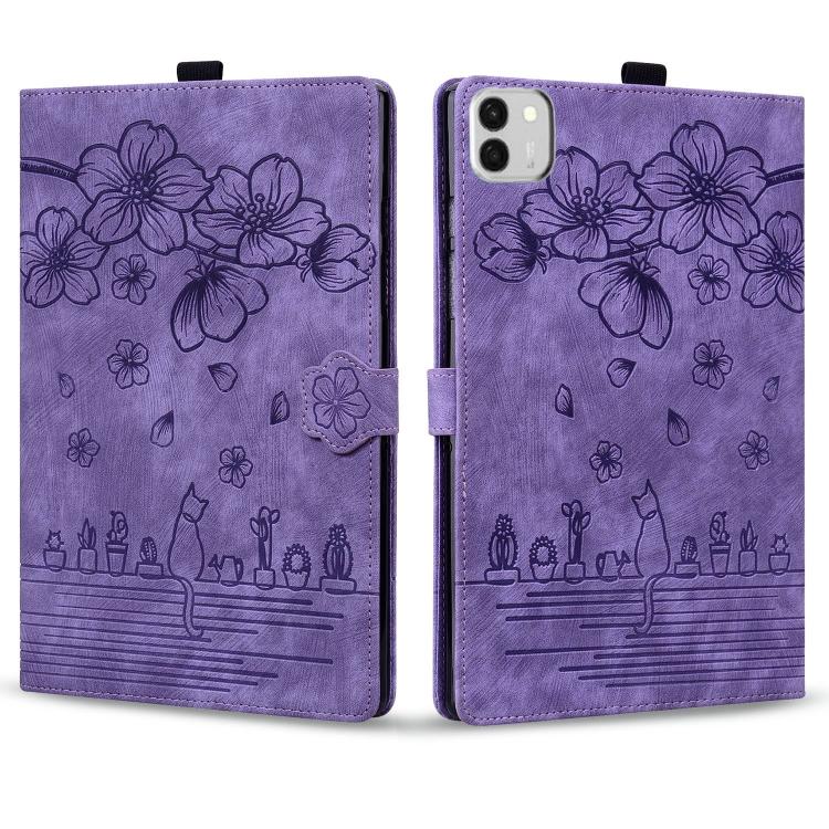 For Honor MagicPad4 / 3 Pro 12.3 2026  Cartoon Sakura Cat Embossed Leather Tablet Case