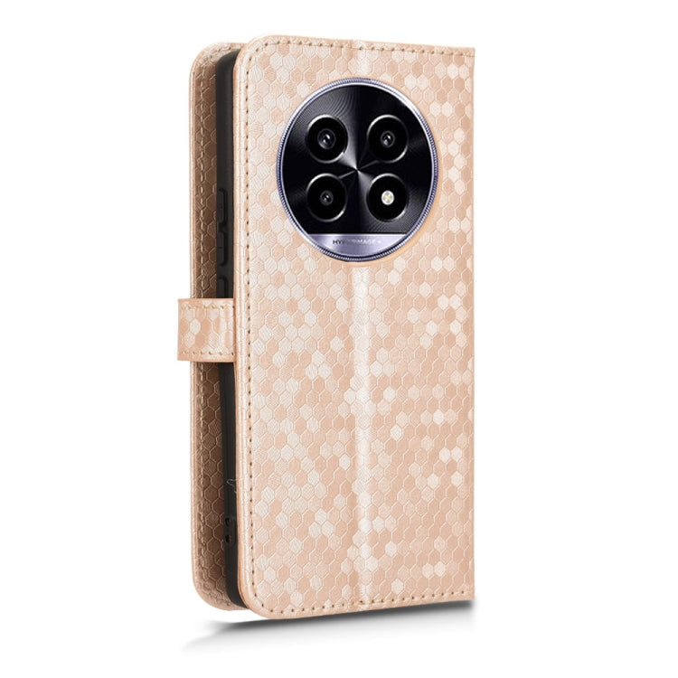 For Realme 13+ Global Honeycomb Dot Texture Leather Phone Case