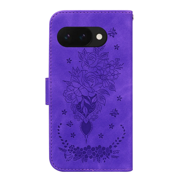 For Google Pixel 9a Butterfly Rose Embossed Leather Phone Case