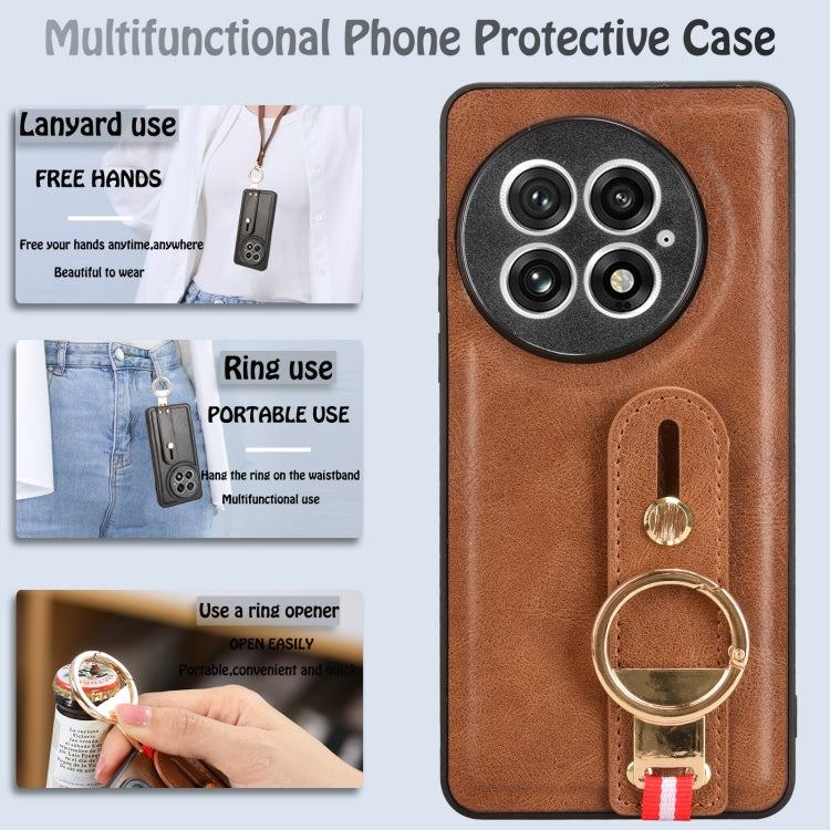 For OnePlus 13 Wristband Leather Back Phone Case