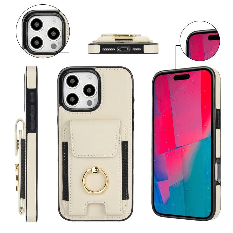 For iPhone 16 Pro Max Elastic Card Bag Ring Holder Phone Case