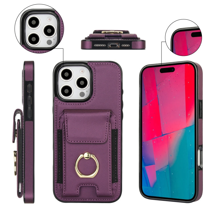 For iPhone 16 Pro Max Elastic Card Bag Ring Holder Phone Case