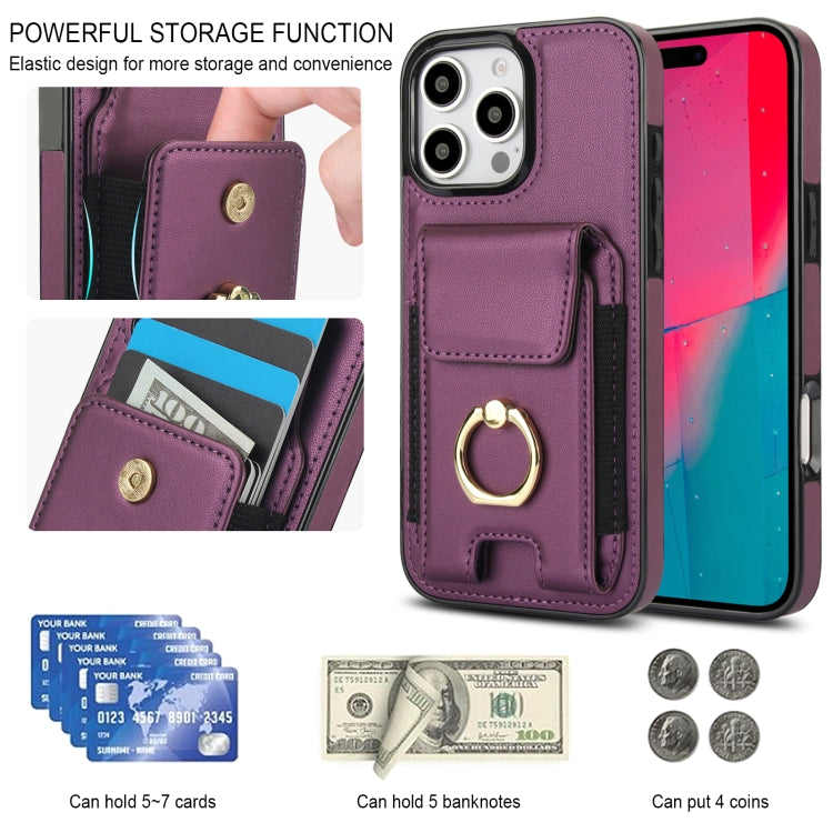For iPhone 16 Pro Max Elastic Card Bag Ring Holder Phone Case
