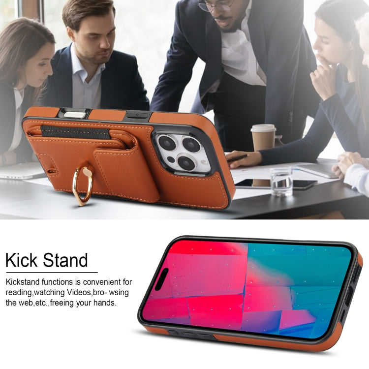 For iPhone 16 Pro Max Elastic Card Bag Ring Holder Phone Case