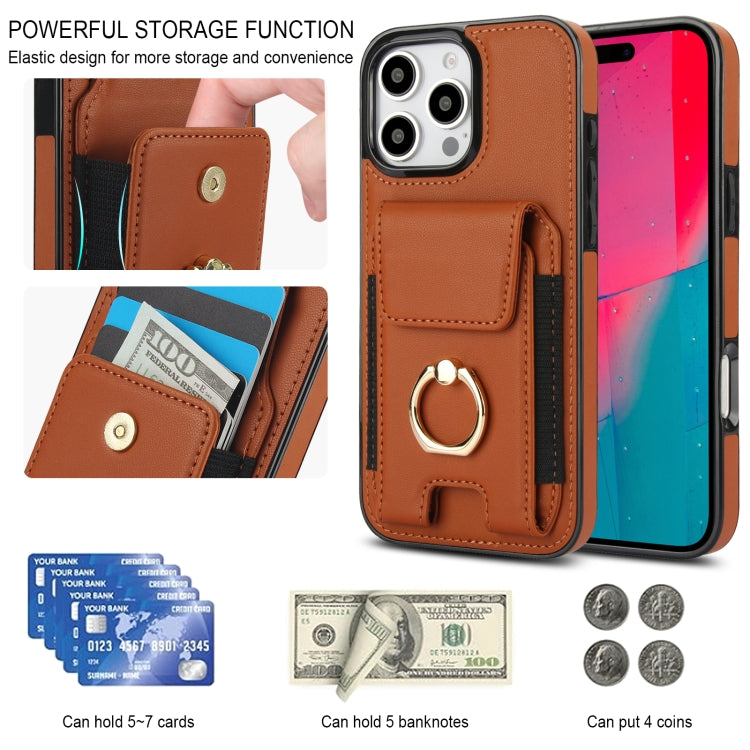 For iPhone 16 Pro Max Elastic Card Bag Ring Holder Phone Case
