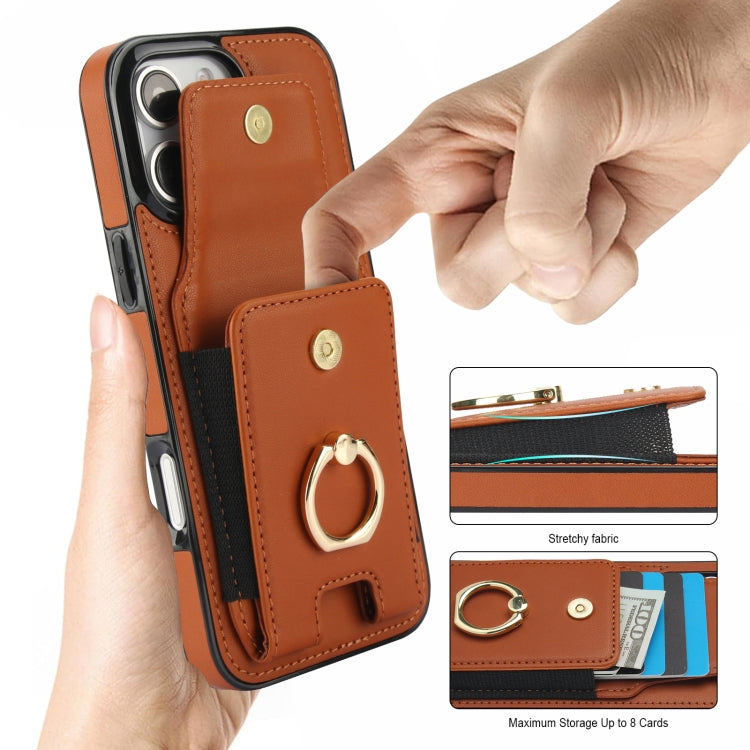 For iPhone 16 Pro Max Elastic Card Bag Ring Holder Phone Case