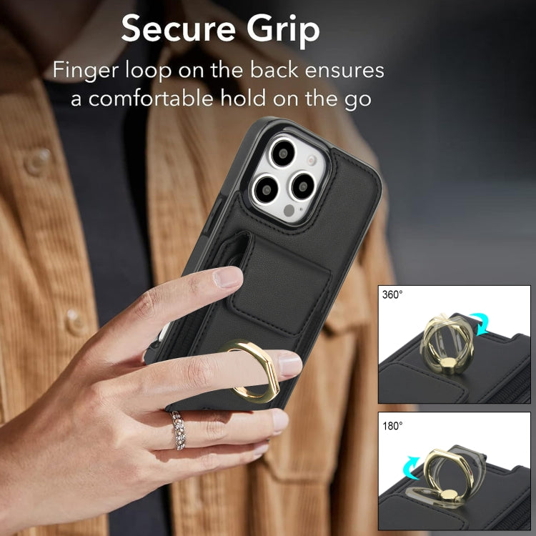 For iPhone 16 Pro Max Elastic Card Bag Ring Holder Phone Case