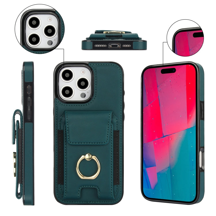 For iPhone 16 Pro Max Elastic Card Bag Ring Holder Phone Case
