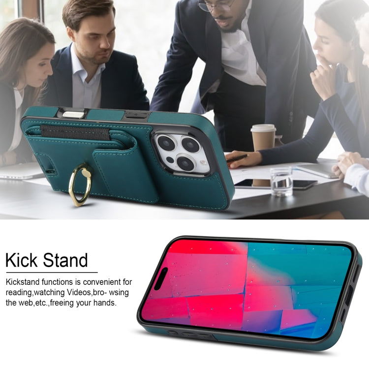 For iPhone 16 Pro Max Elastic Card Bag Ring Holder Phone Case