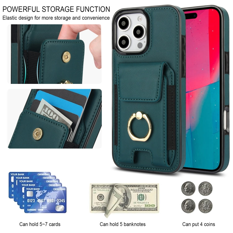For iPhone 16 Pro Max Elastic Card Bag Ring Holder Phone Case