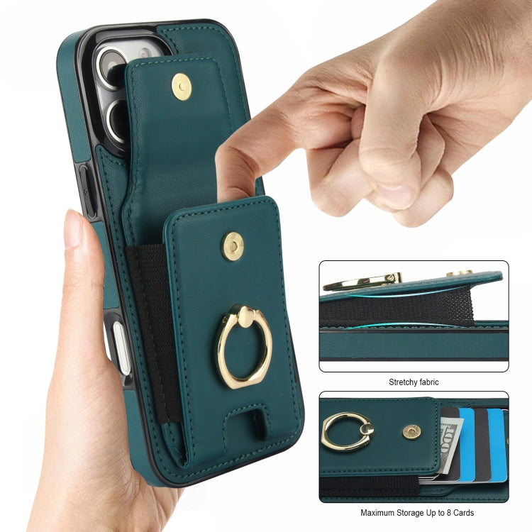 For iPhone 16 Pro Max Elastic Card Bag Ring Holder Phone Case