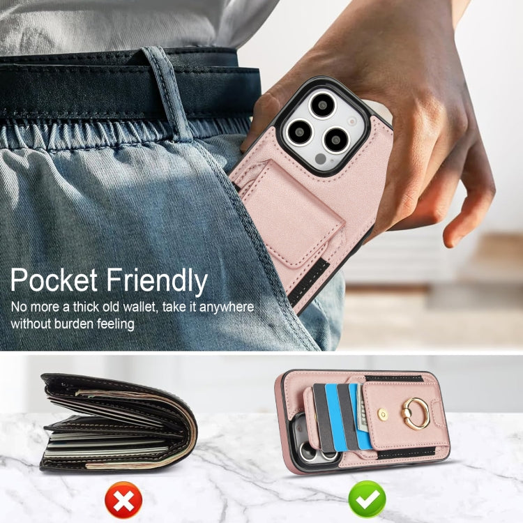 For iPhone 16 Pro Max Elastic Card Bag Ring Holder Phone Case