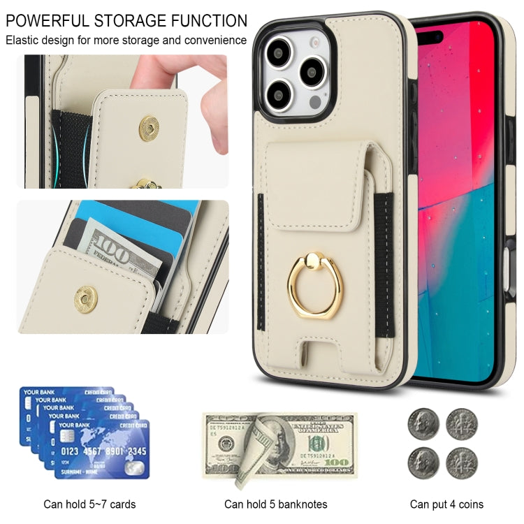 For iPhone 16 Pro Elastic Card Bag Ring Holder Phone Case