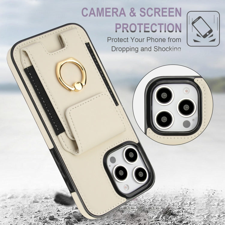 For iPhone 16 Pro Elastic Card Bag Ring Holder Phone Case