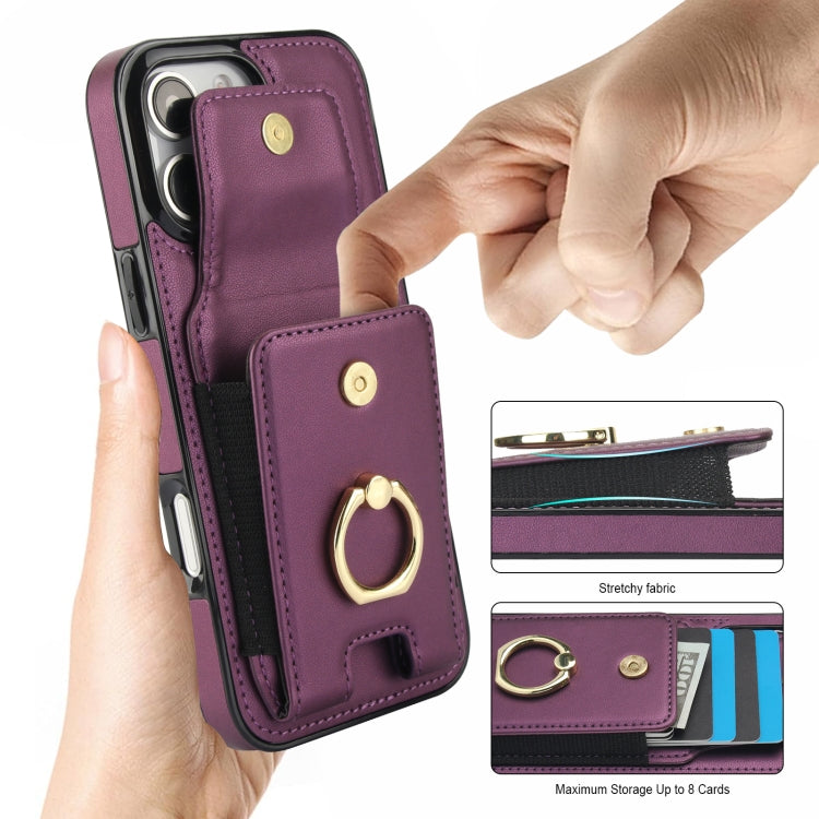For iPhone 16 Pro Elastic Card Bag Ring Holder Phone Case