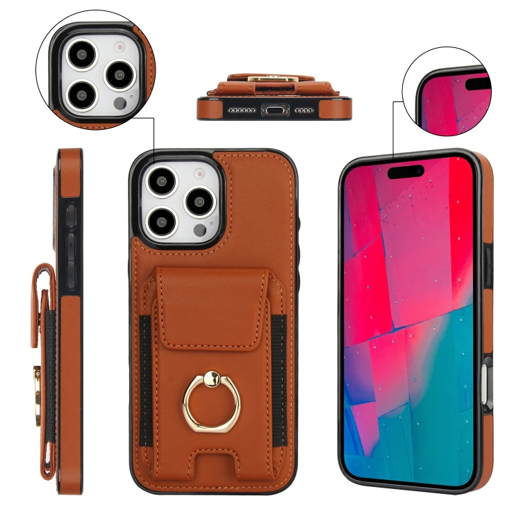 For iPhone 16 Pro Elastic Card Bag Ring Holder Phone Case