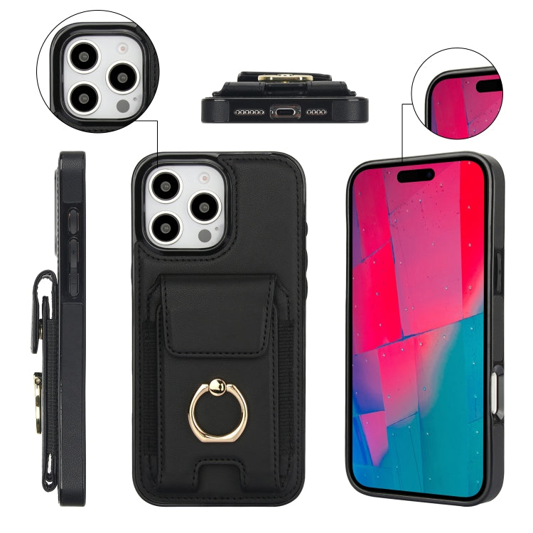 For iPhone 16 Pro Elastic Card Bag Ring Holder Phone Case