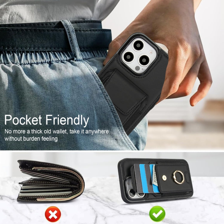 For iPhone 16 Pro Elastic Card Bag Ring Holder Phone Case