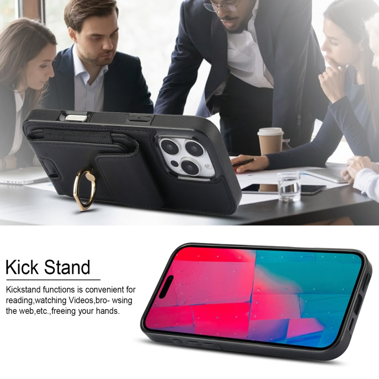 For iPhone 16 Pro Elastic Card Bag Ring Holder Phone Case