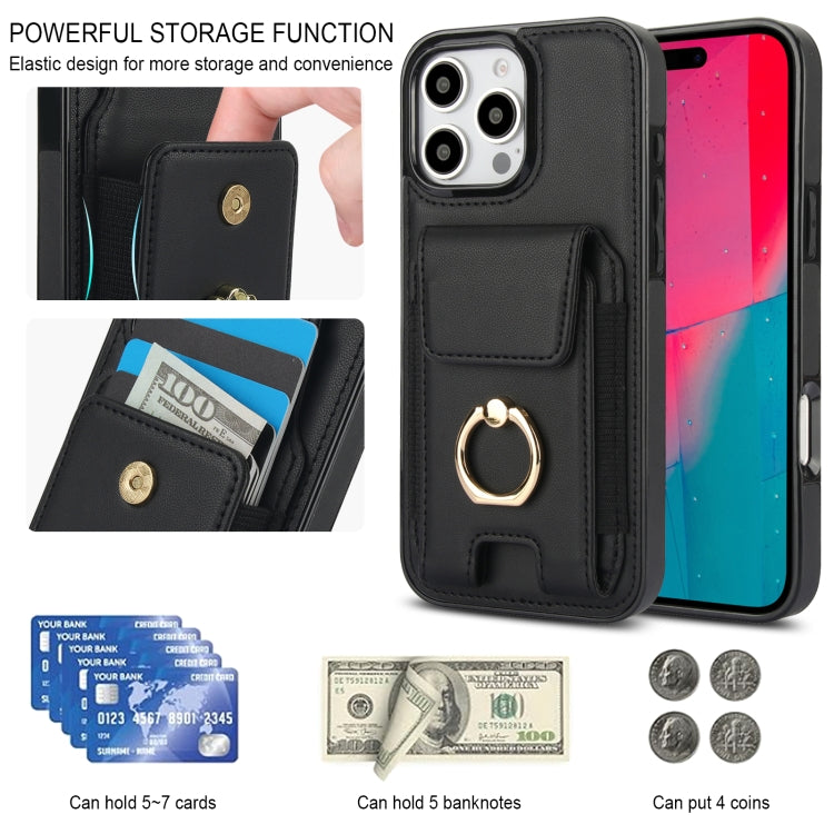 For iPhone 16 Pro Elastic Card Bag Ring Holder Phone Case