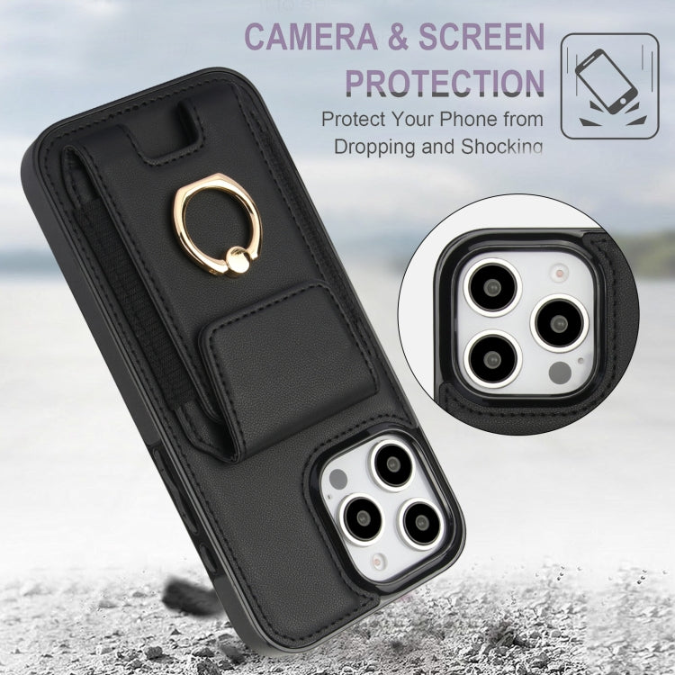 For iPhone 16 Pro Elastic Card Bag Ring Holder Phone Case