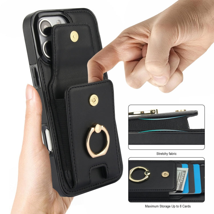 For iPhone 16 Pro Elastic Card Bag Ring Holder Phone Case