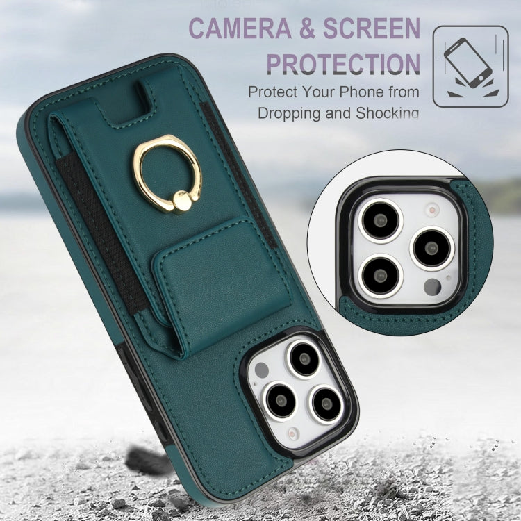 For iPhone 16 Pro Elastic Card Bag Ring Holder Phone Case