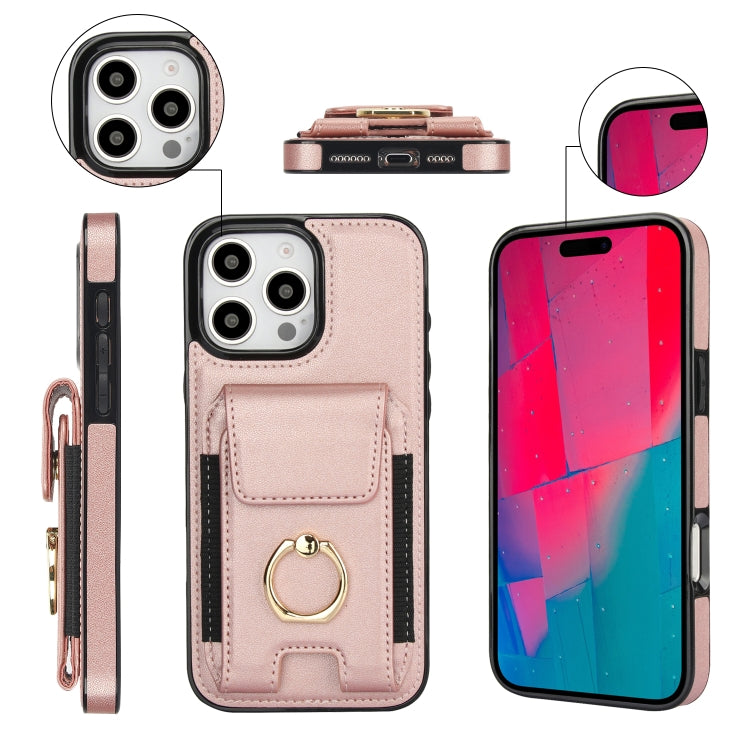 For iPhone 16 Pro Elastic Card Bag Ring Holder Phone Case