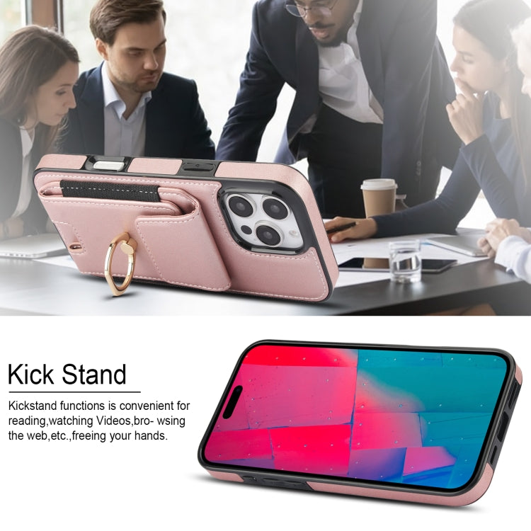 For iPhone 16 Pro Elastic Card Bag Ring Holder Phone Case
