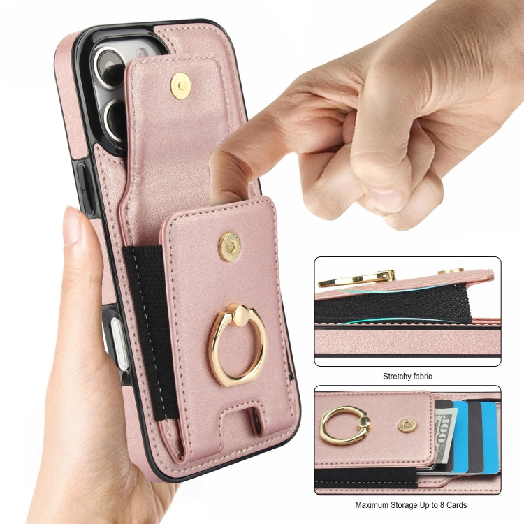 For iPhone 16 Pro Elastic Card Bag Ring Holder Phone Case
