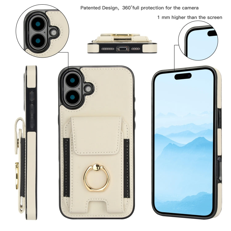For iPhone 16 Plus Elastic Card Bag Ring Holder Phone Case