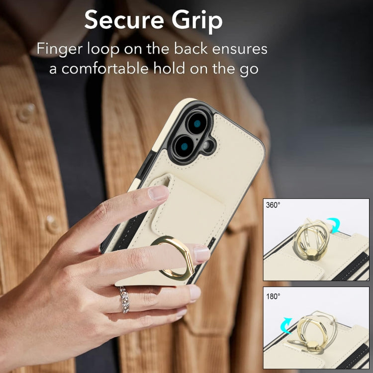For iPhone 16 Plus Elastic Card Bag Ring Holder Phone Case