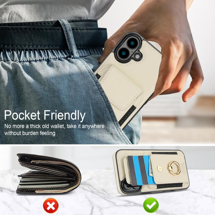 For iPhone 16 Plus Elastic Card Bag Ring Holder Phone Case