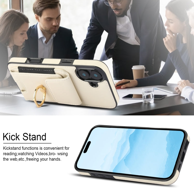 For iPhone 16 Plus Elastic Card Bag Ring Holder Phone Case