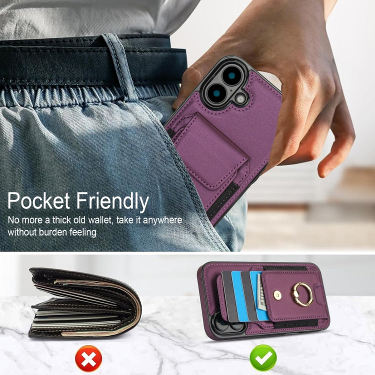 For iPhone 16 Plus Elastic Card Bag Ring Holder Phone Case