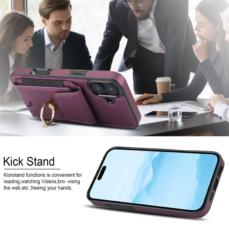 For iPhone 16 Plus Elastic Card Bag Ring Holder Phone Case