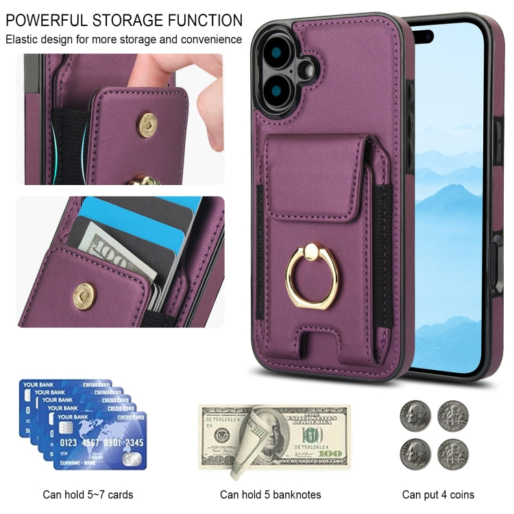 For iPhone 16 Plus Elastic Card Bag Ring Holder Phone Case