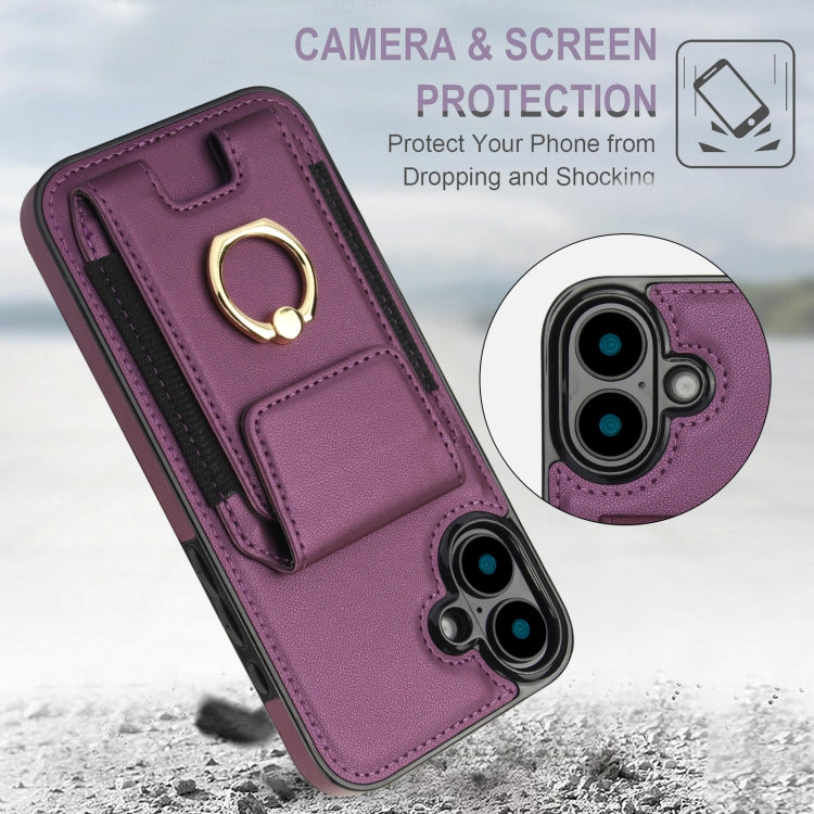 For iPhone 16 Plus Elastic Card Bag Ring Holder Phone Case