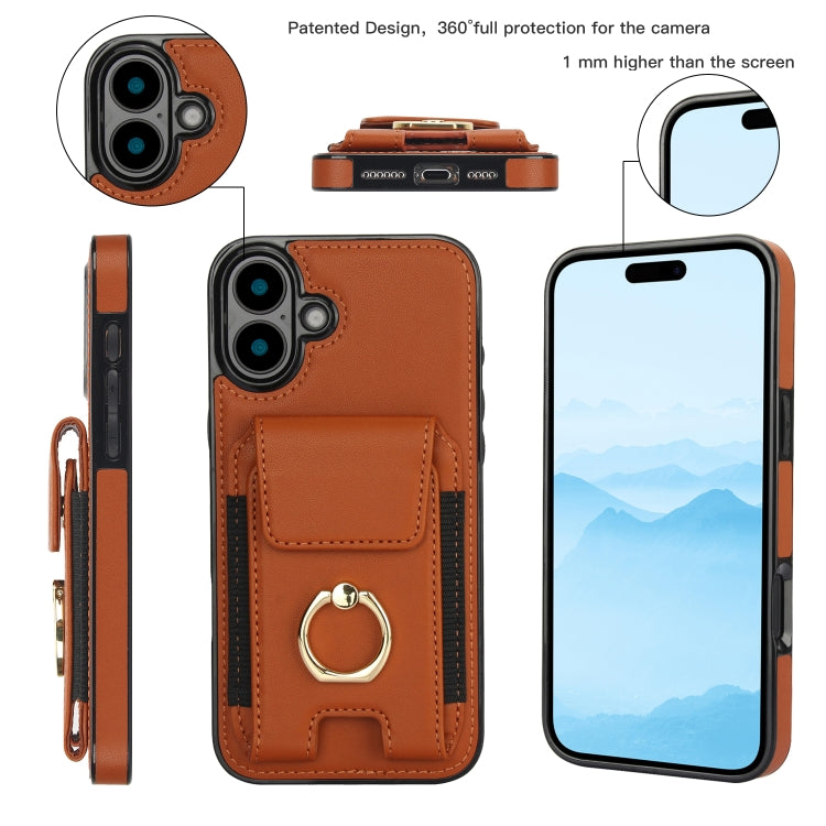 For iPhone 16 Plus Elastic Card Bag Ring Holder Phone Case