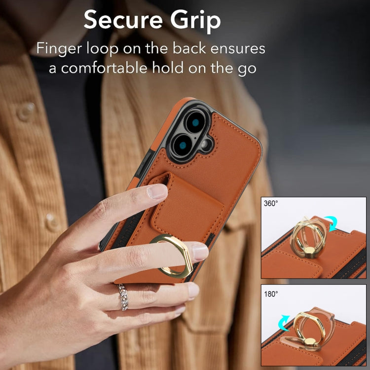 For iPhone 16 Plus Elastic Card Bag Ring Holder Phone Case