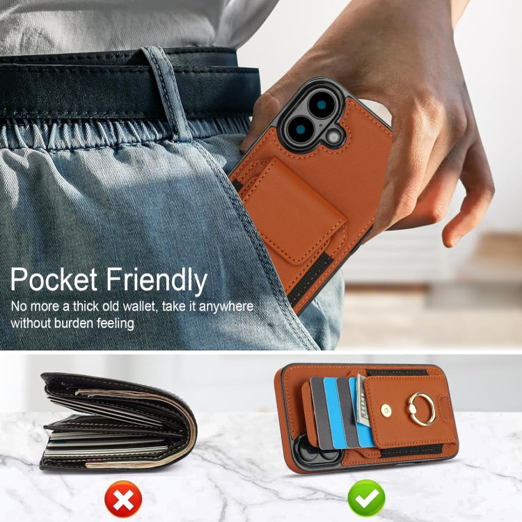For iPhone 16 Plus Elastic Card Bag Ring Holder Phone Case