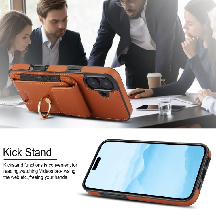 For iPhone 16 Plus Elastic Card Bag Ring Holder Phone Case